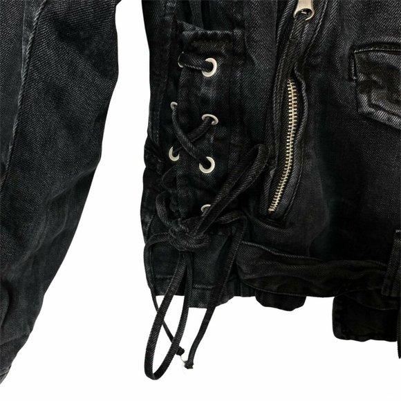 Free People Lace Up Denim Jacket Oversized Belted - Picture 6 of 16
